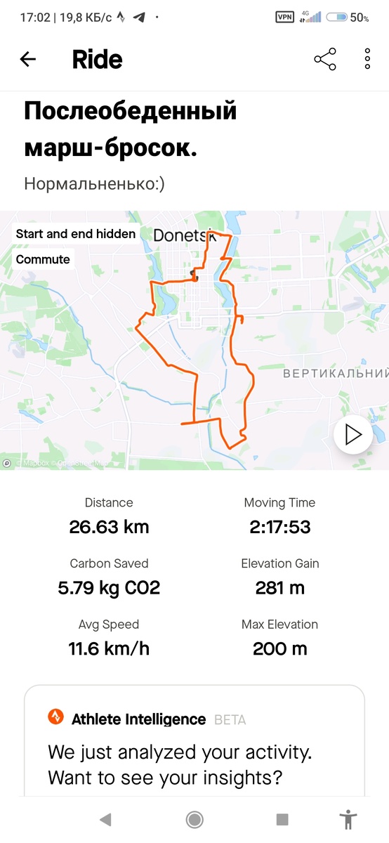 Маршрут велосипедной прогулки.