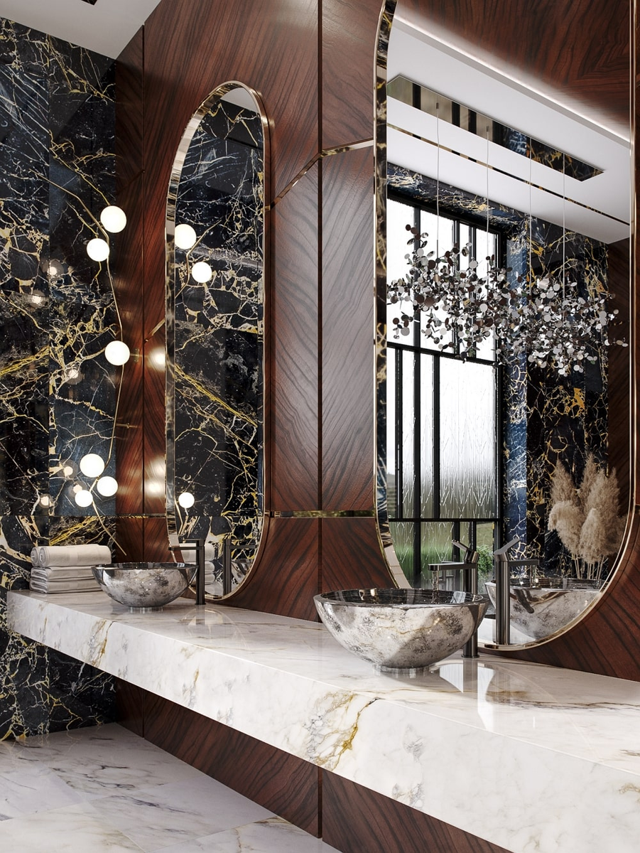 Золотые и серебряные оттенки придают обстановке роскошный и элегантный вид.