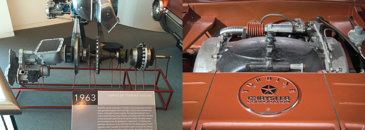 В движение Turbine Car приводил мотор Chrysler A-831. Максимальная мощность равнялась 131 “лошадке” при 36 000 об/мин. Внушителен был максимальный крутящий момент (576 Нм), выдаваемый практически с места. При этом весил двигатель 186 кг, заметно меньше, чем какой-нибудь V8 той эпохи. Вдобавок у A-831 не было системы охлаждения, соответственно и радиатора.