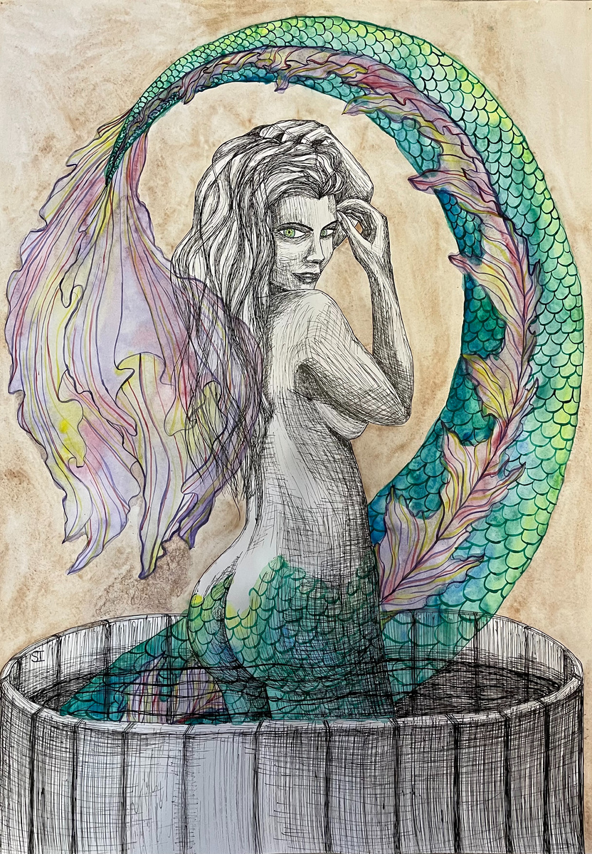 Таинственная фея (Мелюзин)/акварель,тушь,бумага