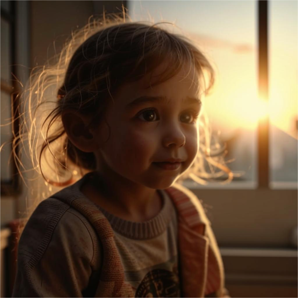 Фото: маленькая девочка у окна сгенерировано нейросетью.