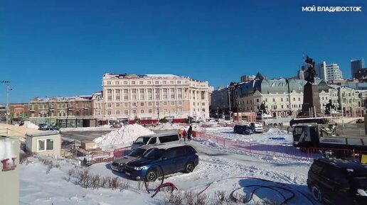 Владивосток центральная площадь,подготовка к Новому году.