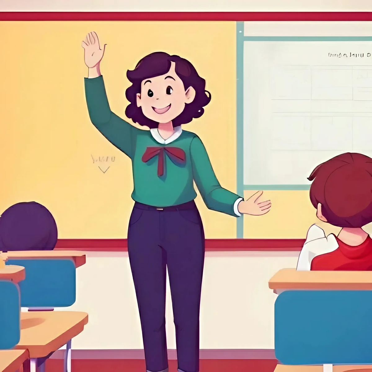 Учитель рисует в воздухе букву