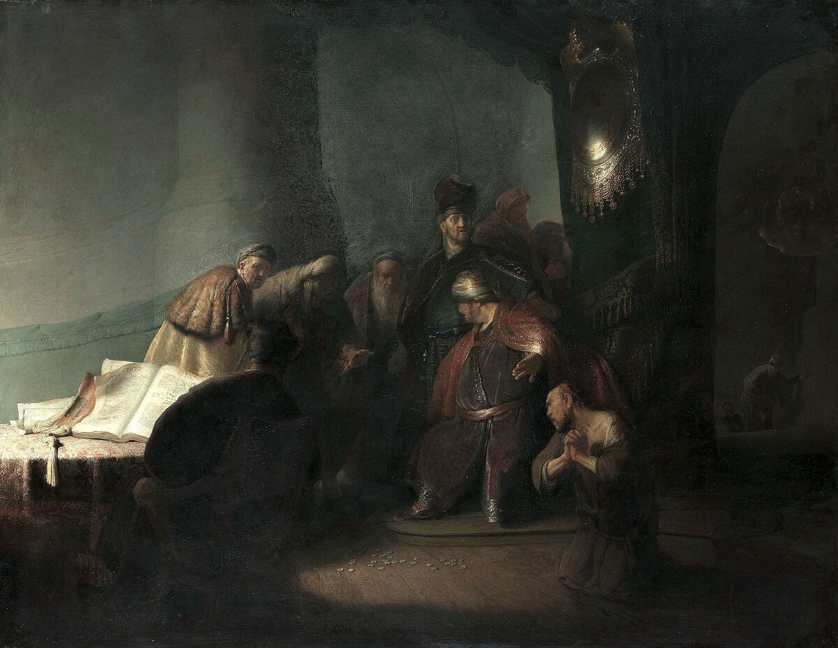 Иуда возвращает первосвященникам 30 сребреников (Рембрандт, 1629 год)