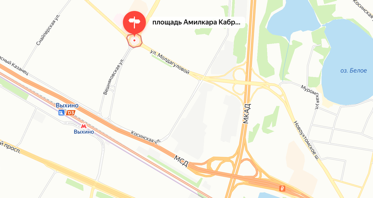 Площадь Амилкара Кабрала на карте современной Москвы. Яндекс.Карты.