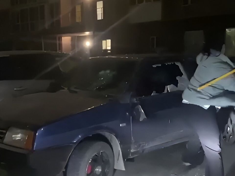    Девушка палкой разбила машину в Новосибирске в районе ОбьГЭС. Источник: Кадр из видео