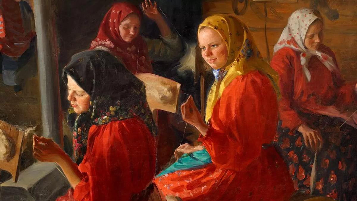 11 октября женщины пряли и занимались рукоделием. Фрагмент картины Ивана Семеновича Куликова «Пряхи», 190. Фото: соцсети