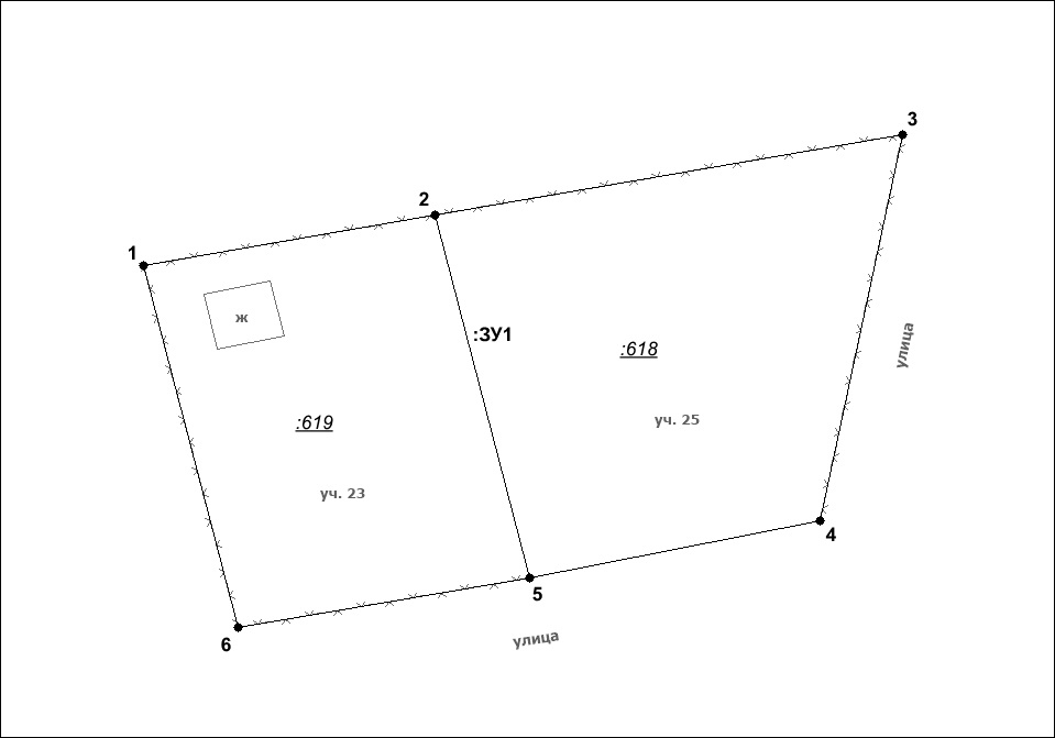 Чертеж образуемого земельного участка путем объединения двух земельных участков.