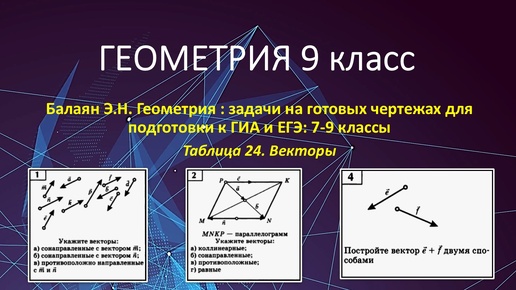 Геометрия 9 класс. Векторы в задачах на готовых чертежах № 1, 2, 4.