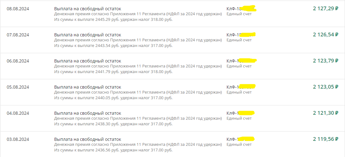 Скрин из Личного кабинета. Каждый день + копеечка! И налоги сразу удерживают