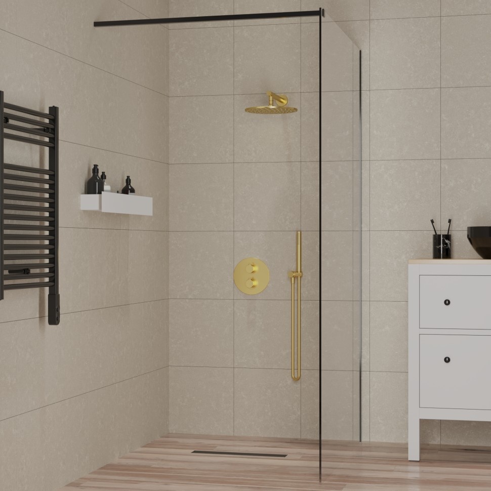 Душевая перегородка PAINI 110x195 рисунок рамка, трап для душа, встраиваемый смеситель и душевой гарнитур