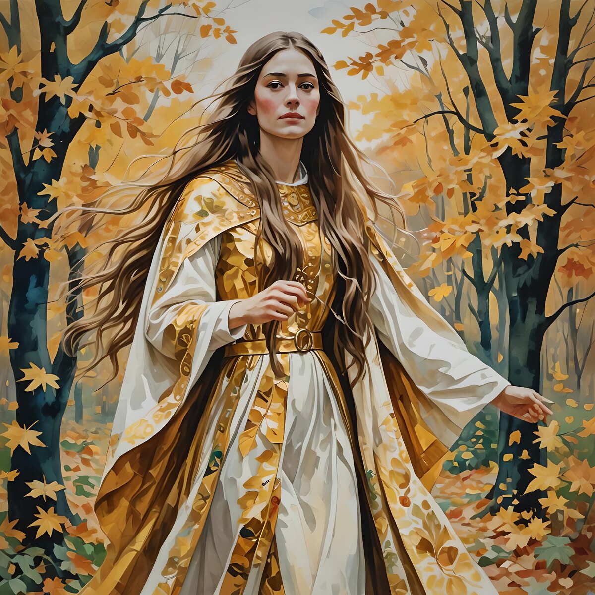 Госпожа Осень. Иллюстрация создана с помощью нейросети Dreamshaper XL Lightning.