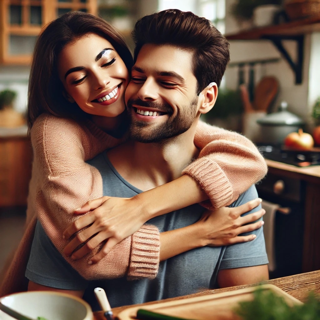 Нежные объятия женщиной мужчину