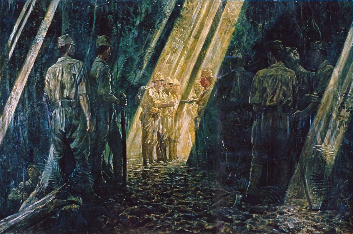 Картина японского художника Тамура Коносуке (1903-1986) относиться к событиям на Гуадалканале, но смысл безнадежного положения оставшихся японских войск на острове Лусон передает верно.