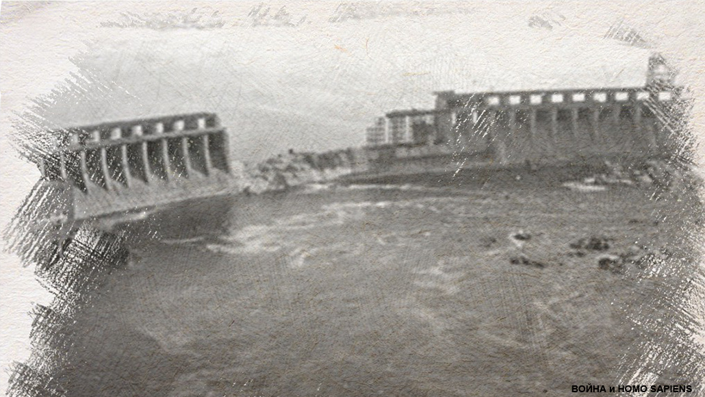 Днепрогэс 1941 год. Рисунок. Сгенерировано нейросетью Kandinsky