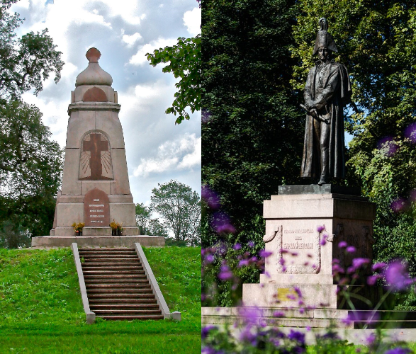 Памятники в Риге - русским воинам и Барклаю де Толли (слева направо) 