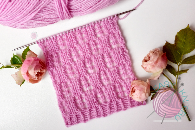 "Ажурная шахматка" воздушный и нежный узор спицами. Описание+схема