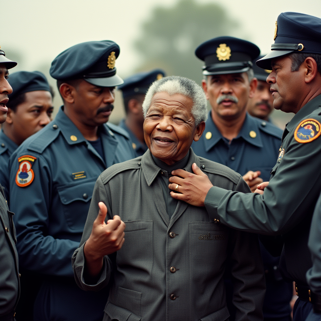 Арест Нельсона Манделы, символизирующий начало его долгого пути к свободе.