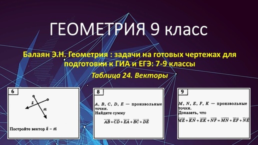 Геометрия 9 класс. Векторы в задачах на готовых чертежах № 6, 8, 9.