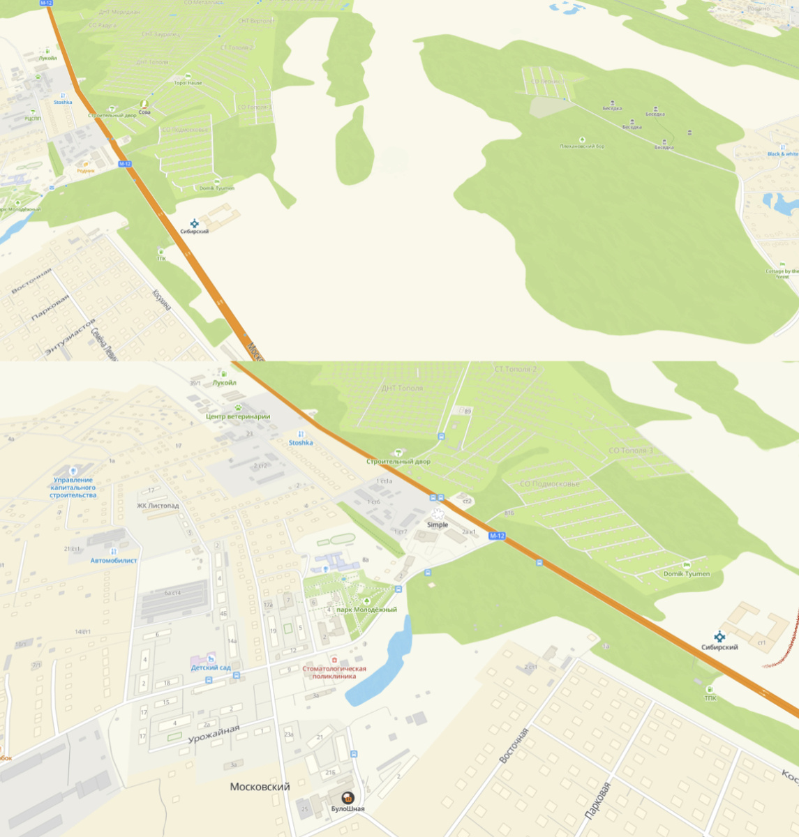 Зеленые зоны и инфраструктура Московского тракта. Иллюстрация: 2GIS