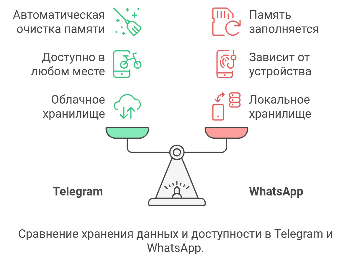 Сравнение хранения данных и доступности в Телеграм и Ватсап