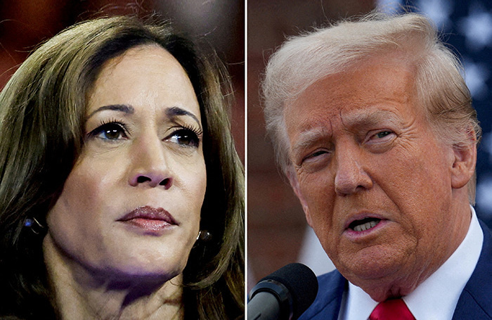    Камала Харрис и Дональд Трамп.Marco Bello, Jeenah Moon/Reuters
