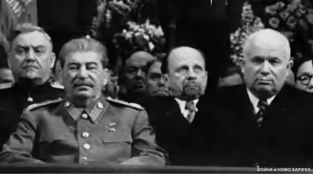 Сталин и Хрущёв после Победы. Рисунок. Сгенерировано нейросетью Kandinsky