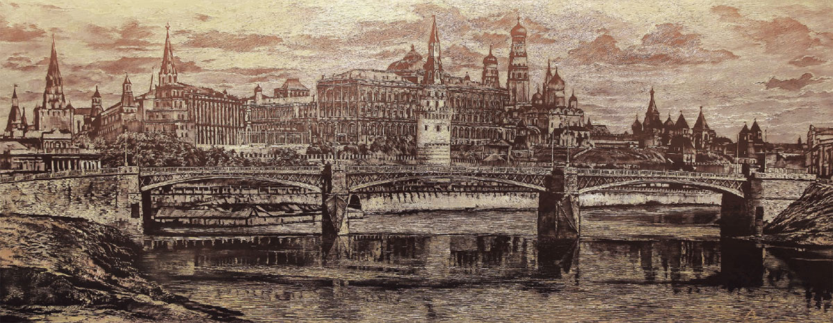 Алексей Зотов. Кремль, вид с Москва-реки. 2020г. Холст, масло, 73х187