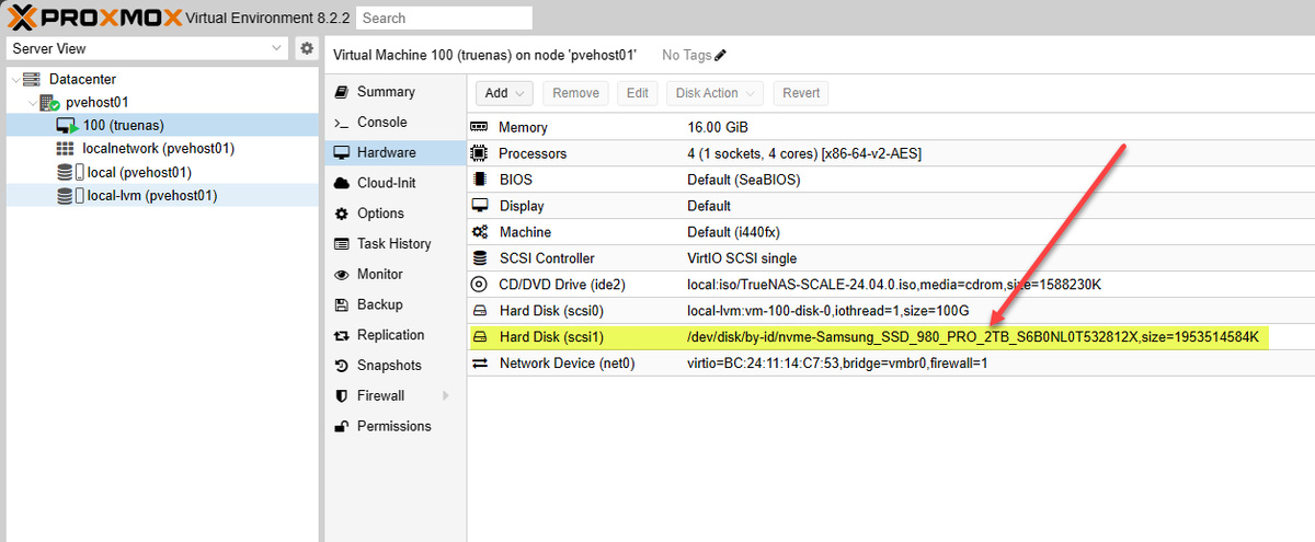 Сквозной диск Proxmox для truenas