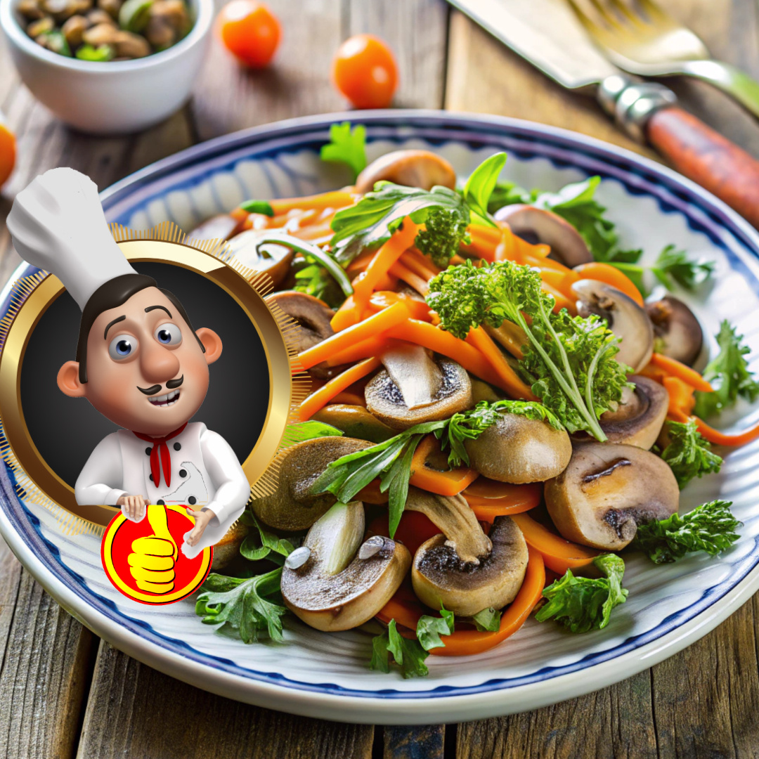 Салат по-корейски с шампиньонами, морковкой, уксусом и сахаром