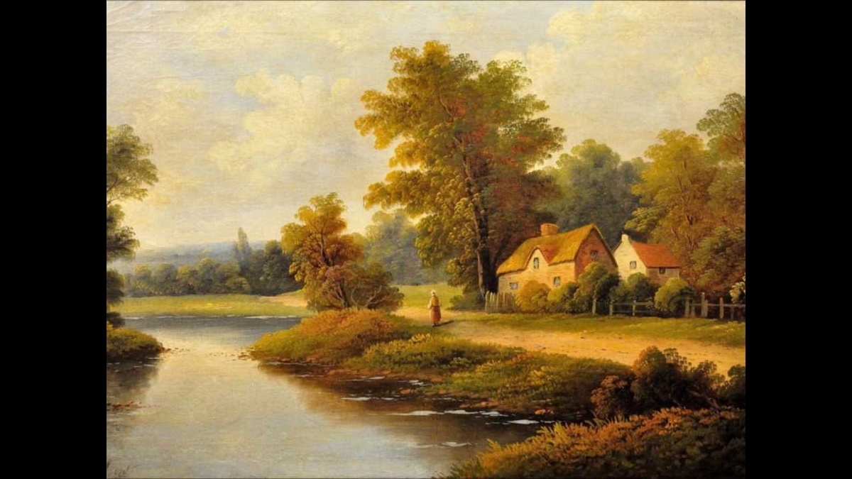 Старая Англия, в которой родился Чарльз Дарвин и которую, после 5 лет странствия на корабле "Бигль", никогда уже не покидал. Художник Питер Уорлокк (Peter Warlock) Bethlehem Down (Заход солнца в долине Бетльхэм).Обратите внимание на прозрачный светящийся воздух. Это отличительная черта английской живописи..