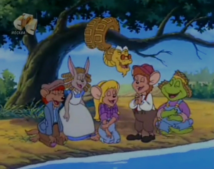 Друзья слева направо: Свини, Блоссом, Твиззл, Септимус (сверху), Осгуд, Джереми