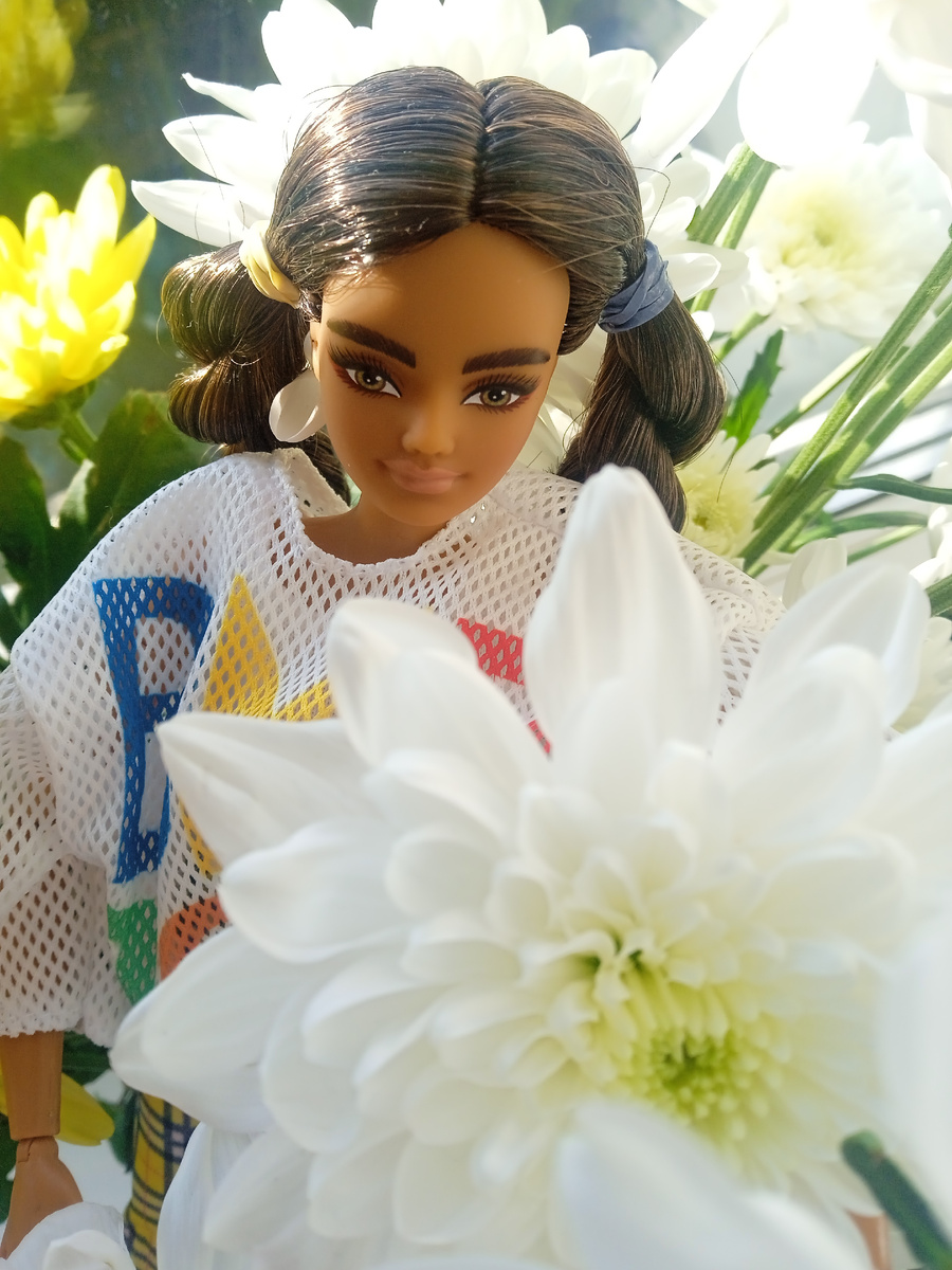 Джема и хризантемы. Фото автора.