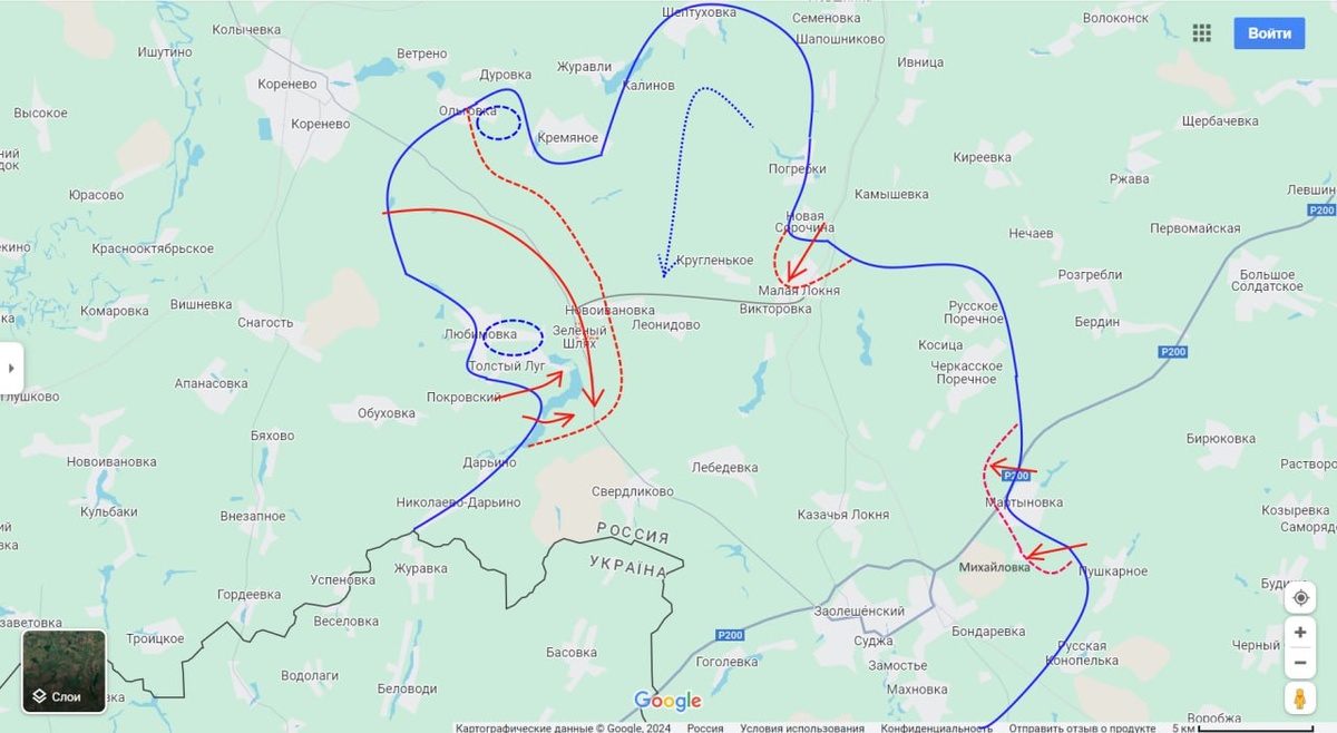    Карта боевых действий в Курской области