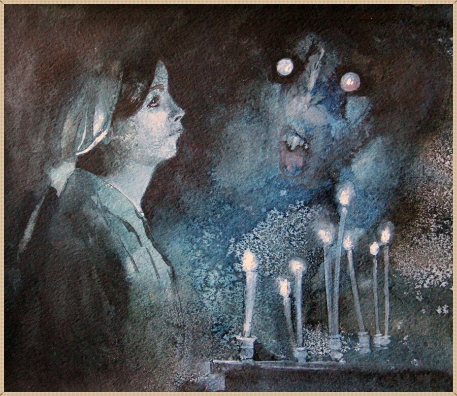 © Андрей Яковлев. Взгляд из темноты. Бумага, акварель. 21 x 30см. 2014 г.