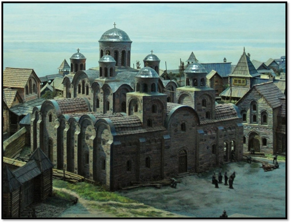 Десятинная церковь в Киеве. Фрагмент диорамы «Город князя Владимира»