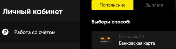    Выбор банковской карты как способа внесения денег