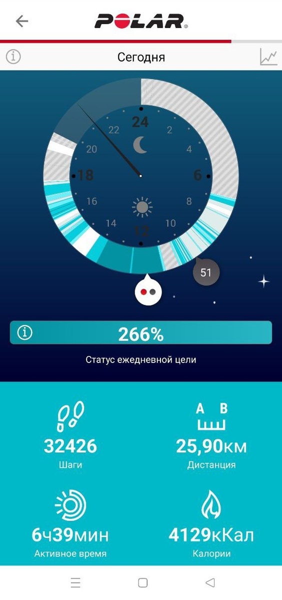 Отображение активности за день в приложении Polar flow