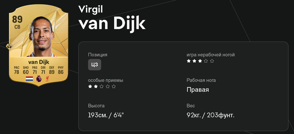     Вирджил ван Дейк в EA FC 25