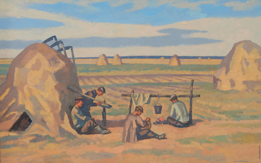 Виктор Иванов (1924 г.р.) «Мужчины отдыхают во время сбора урожая» 
