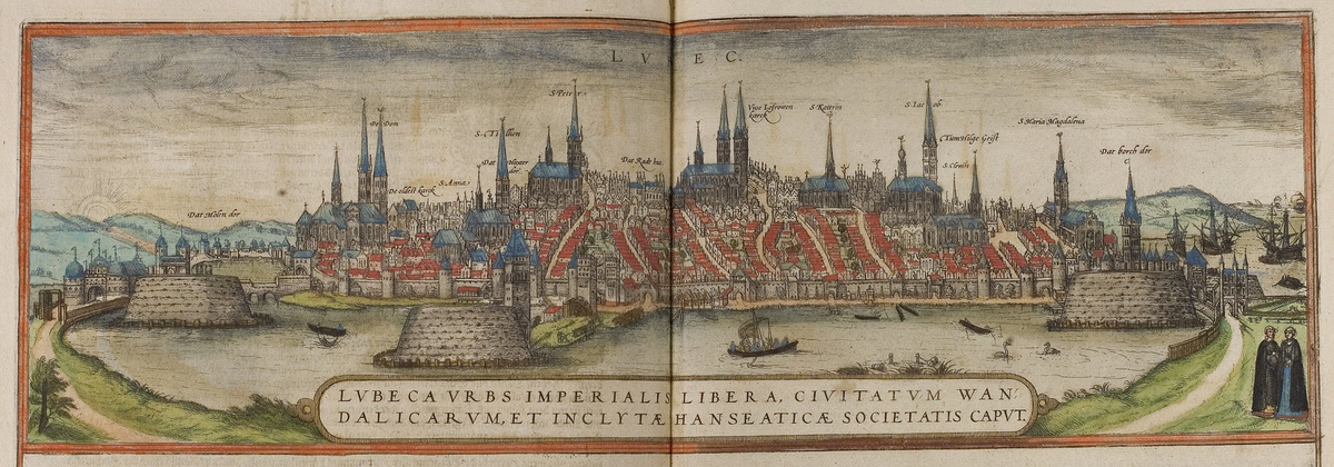 Панорама Любека на гравюре в Атласе городов земного мира 1572 года