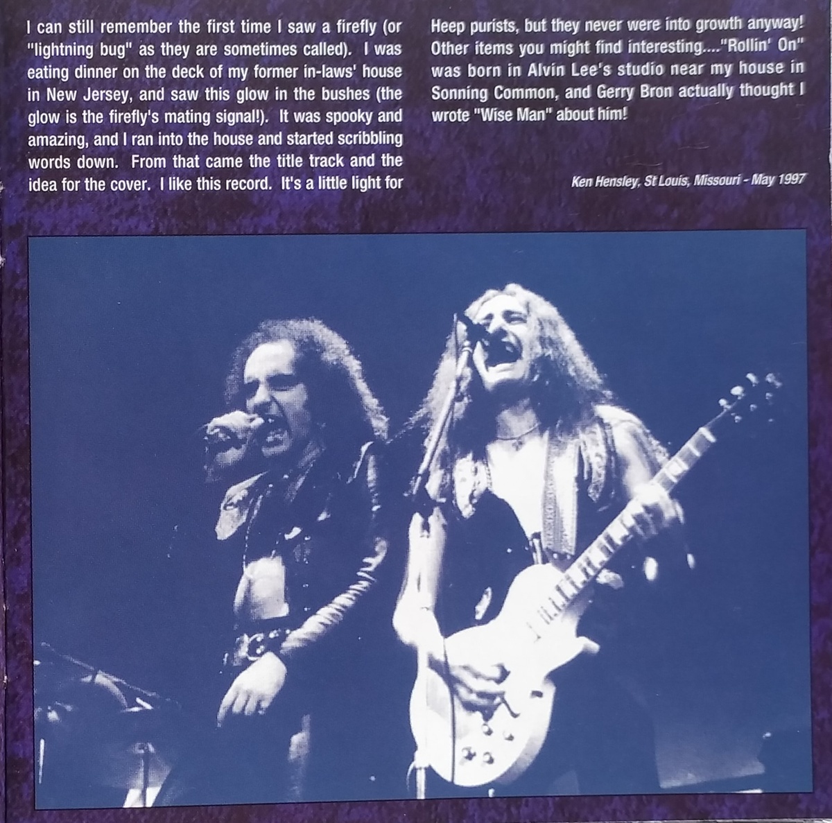 Uriah Heep "Firefly " CD (1997) - booklet, Ken Hensley remark