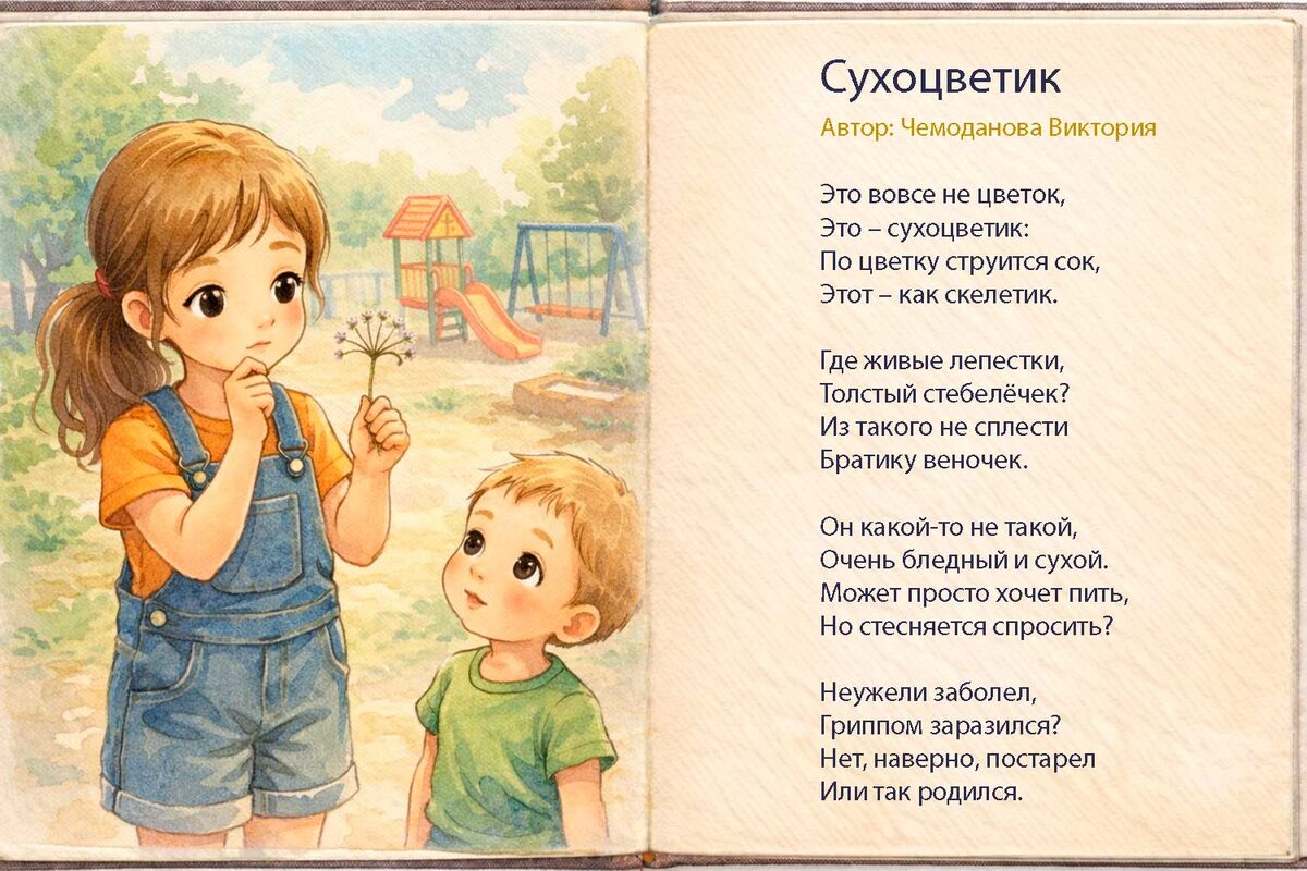 Иллюстрация Сухоцветик стихи из книги Мне понравился котенок сайт v-chemodanova.ru