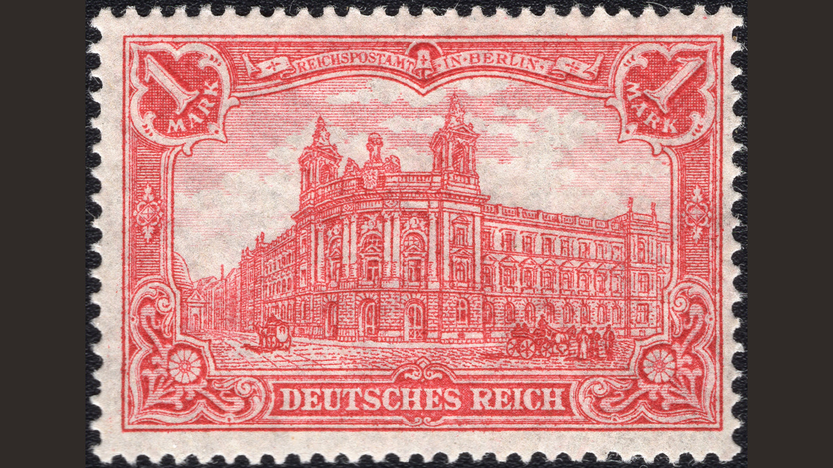 1. Германия, 1905 год, № 94 A I. Конный трамвай перед почтовым отделением Рейха, Берлин. В галерее полная серия (нажмите правую стрелку).