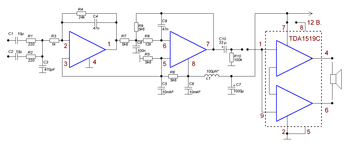Схема принципиальная мини Сабвуфера