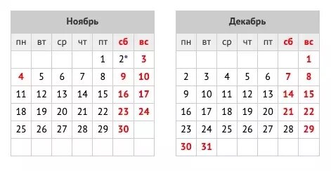 Производственный календарь на ноябрь и декабрь 2024 года. Фото: consultant.ru