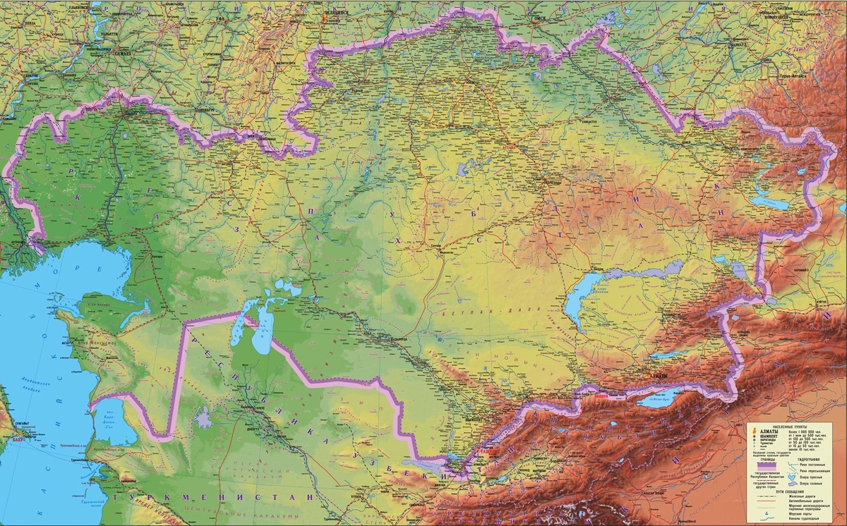 Рис. 18. Физическая карта южных регионов Средней Азии