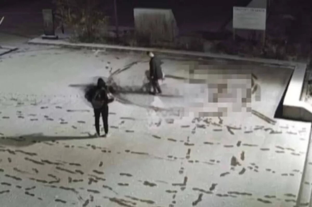    Подростки рисовали свастику на снегу перед воинским мемориалом.