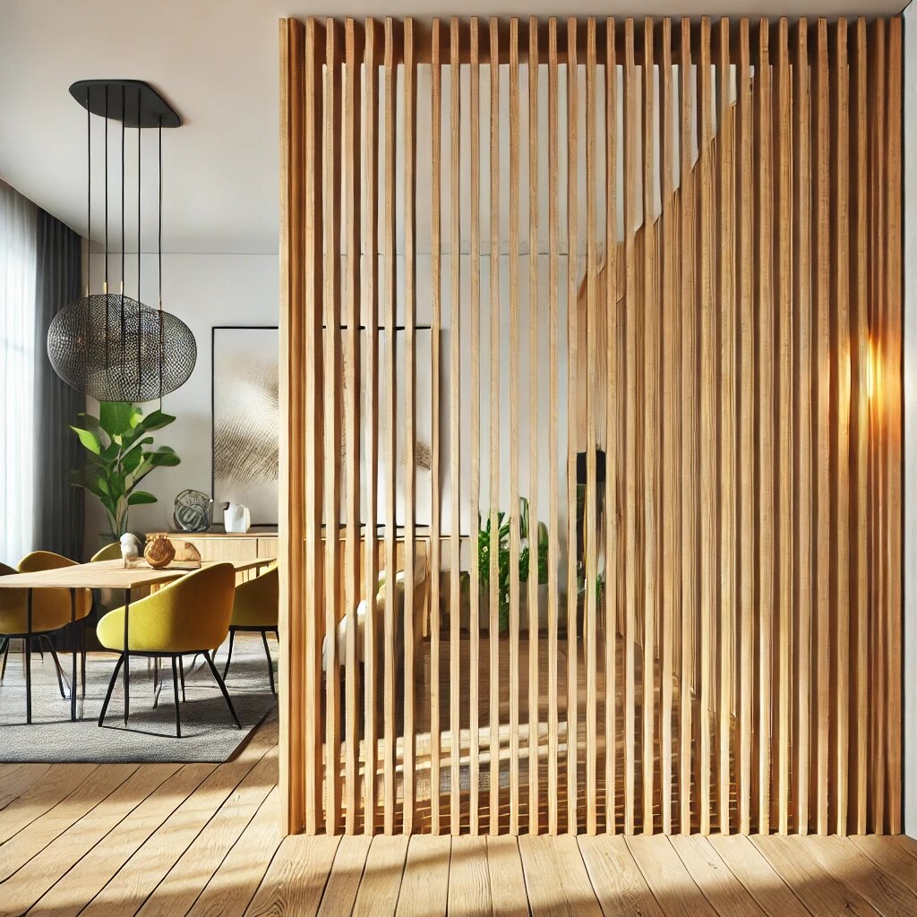 Зонирование комнаты реечными перегородками 