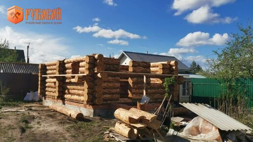 Рубленая баня из лиственницы с элементами Post & Beam